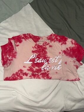 Nautica Pink & Red Tie-Dye Tee with White Script